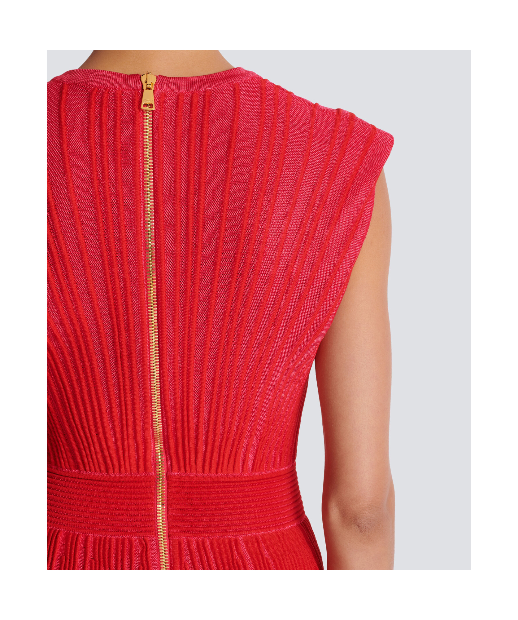 Balmain Striped Knitted Mini Dress In Red