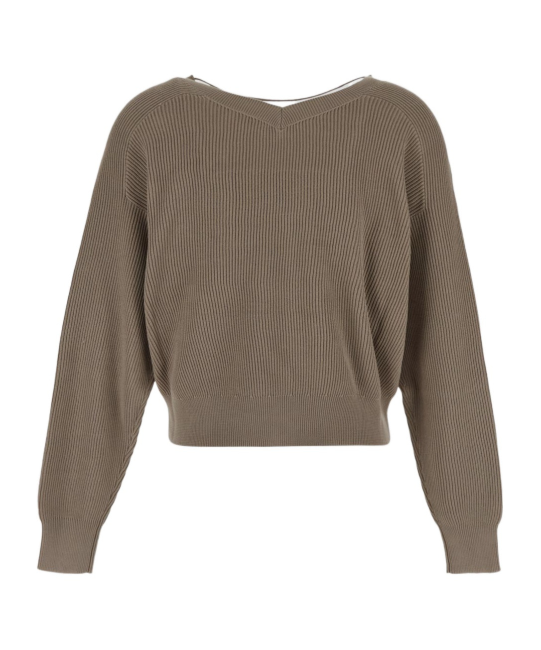 Brunello Cucinelli Cotton Rib Sweater With Jewel In Brown