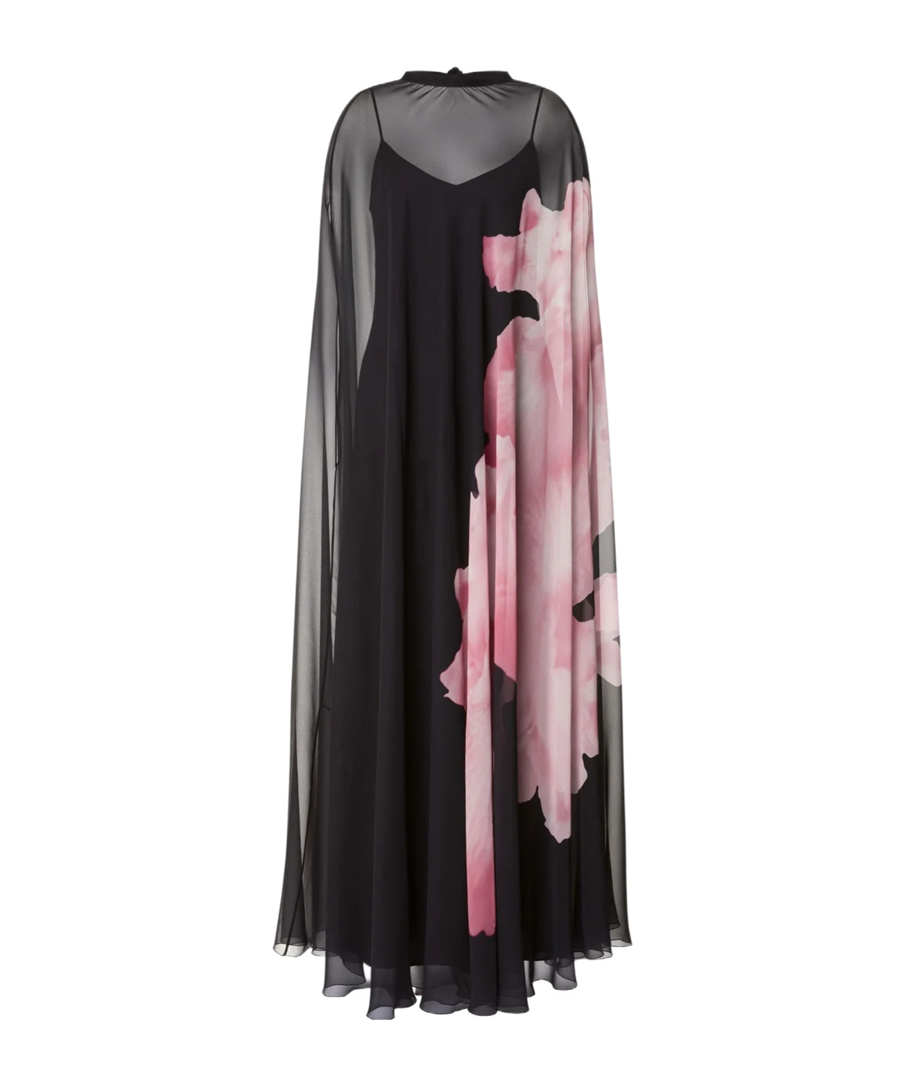 Alberta Ferretti Chiffon Maxi Dress With Orchid Print In Black