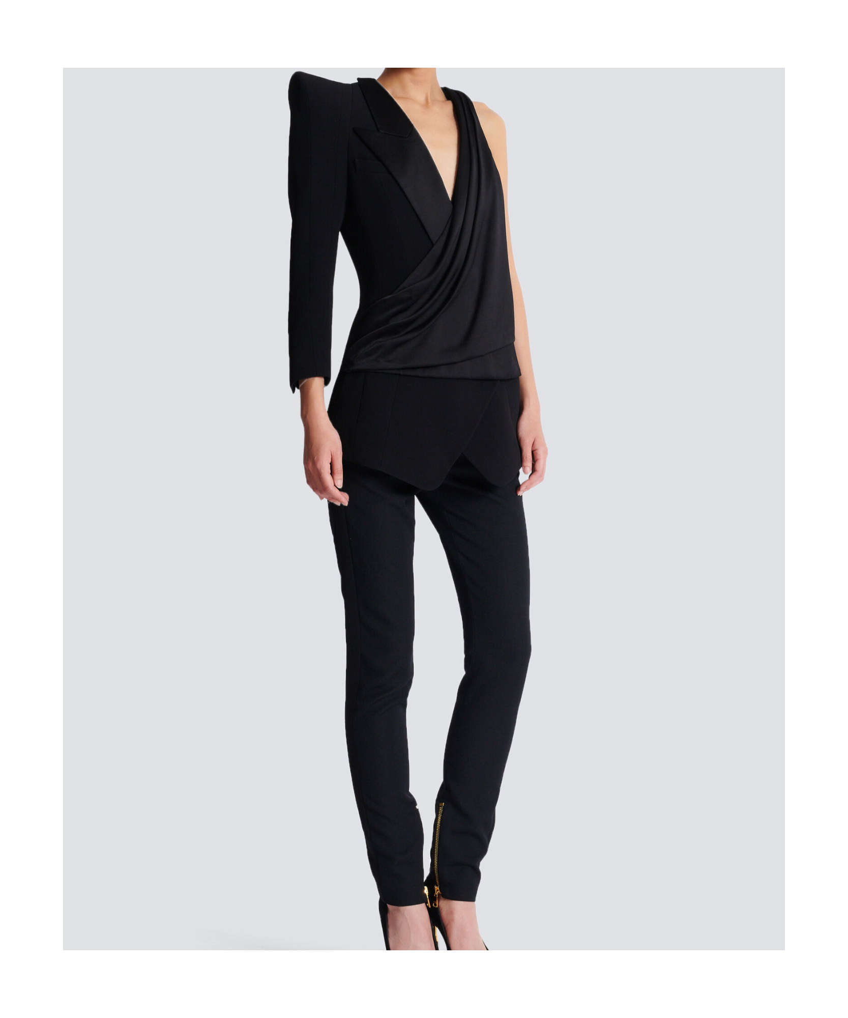 Shop Balmain Asymmetric Dress With Structured Shoulder In Black