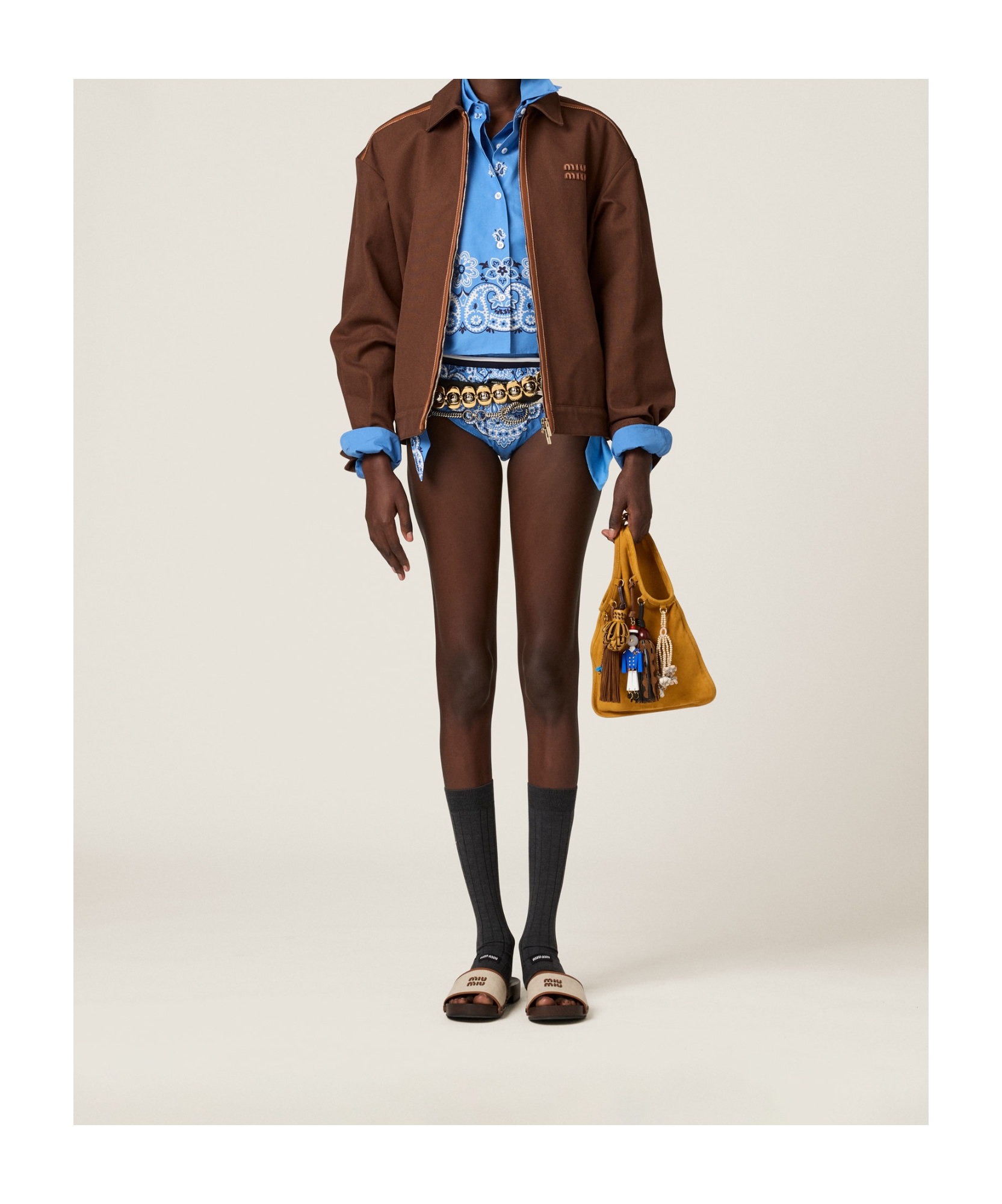 Miu Miu Womens Pervinca Boxy-fit Graphic-pattern Cotton-and-linen Shirt