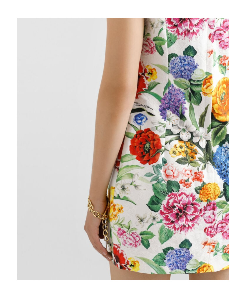 Dolce & Gabbana Floral-print Cotton-blend Jacquard Mini Dress In Multicolor