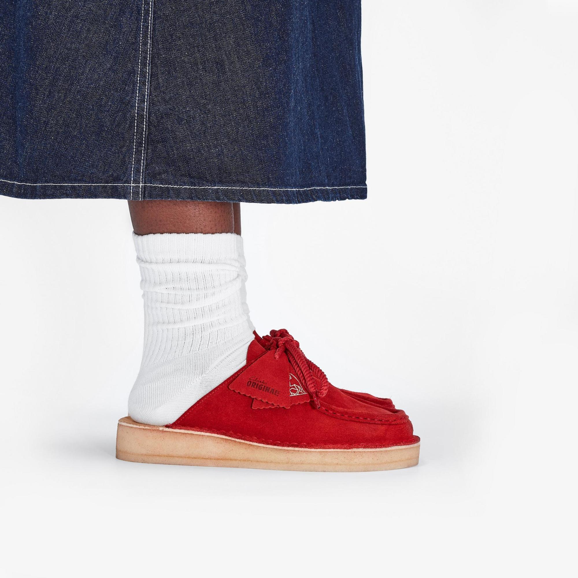 Clarks Desert Nomad Mule Red Suede In Red
