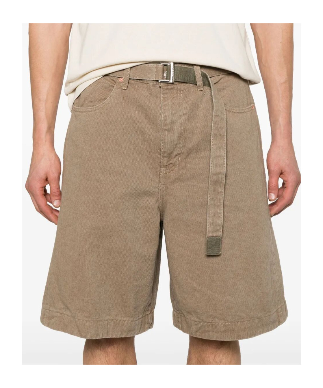 Sacai Belted Denim Bermuda Shorts In Neutral