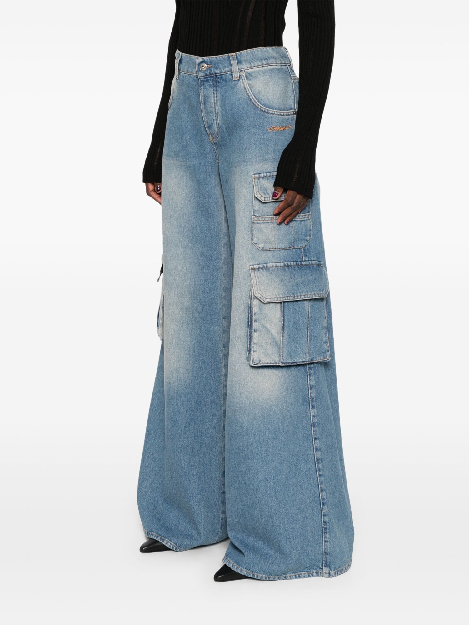 Off-white Light Blue Logo-embroidered Cargo Jeans In Blue