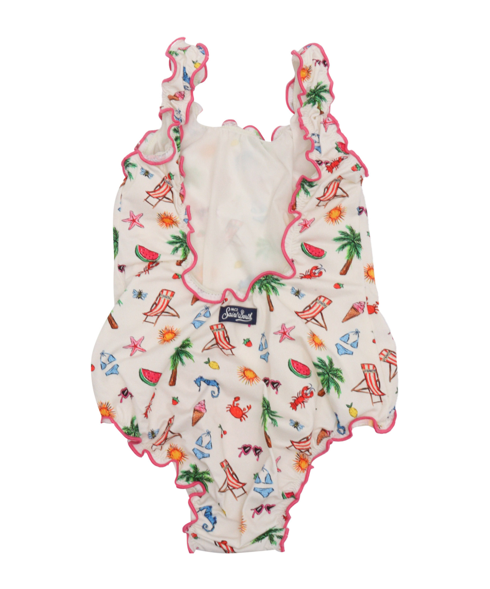 Mc2 Saint Barth Ruffled Print Swimsuit In White