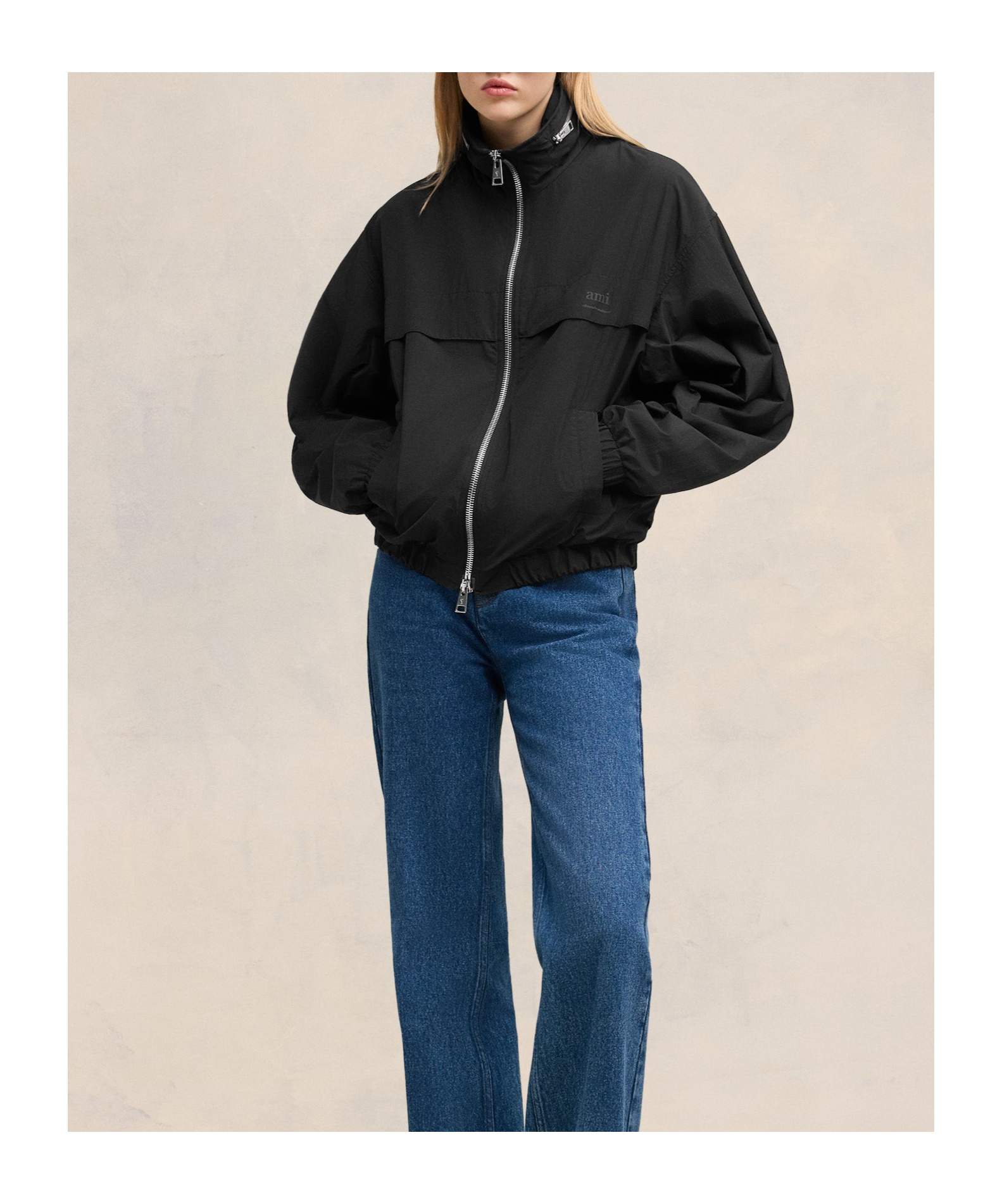 Ami Alexandre Mattiussi Logo-print Zip-up Windbreaker In Black
