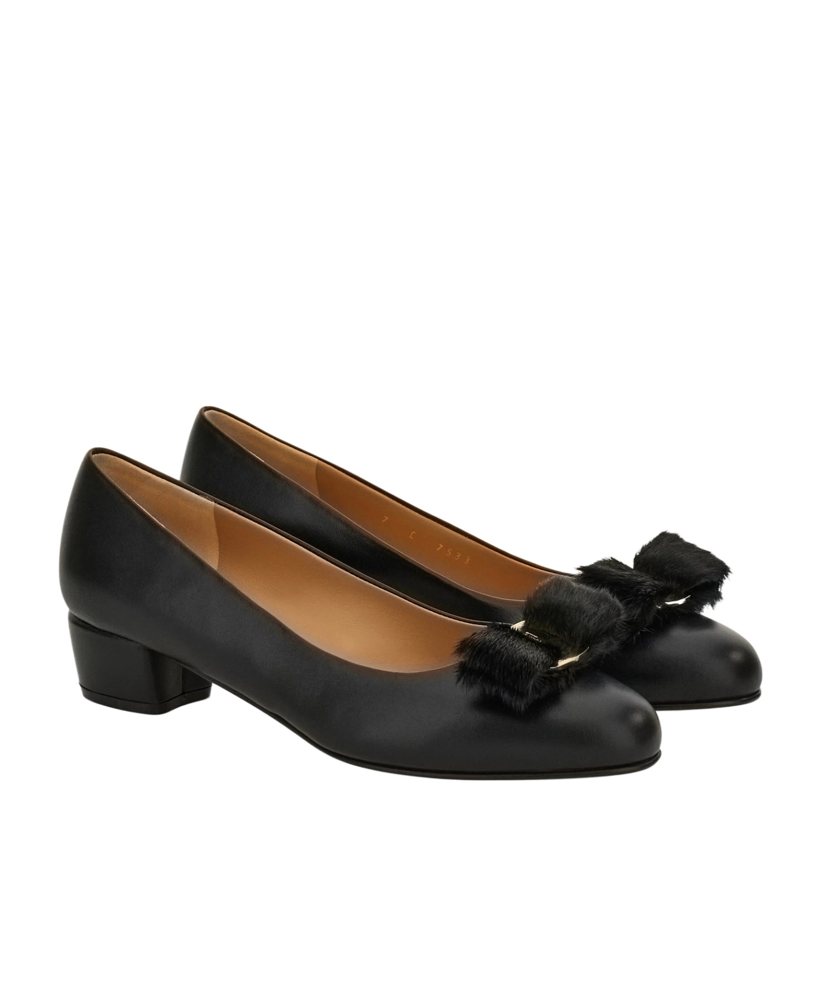 Ferragamo Vara Genuine Shearling Bow Pump In Black