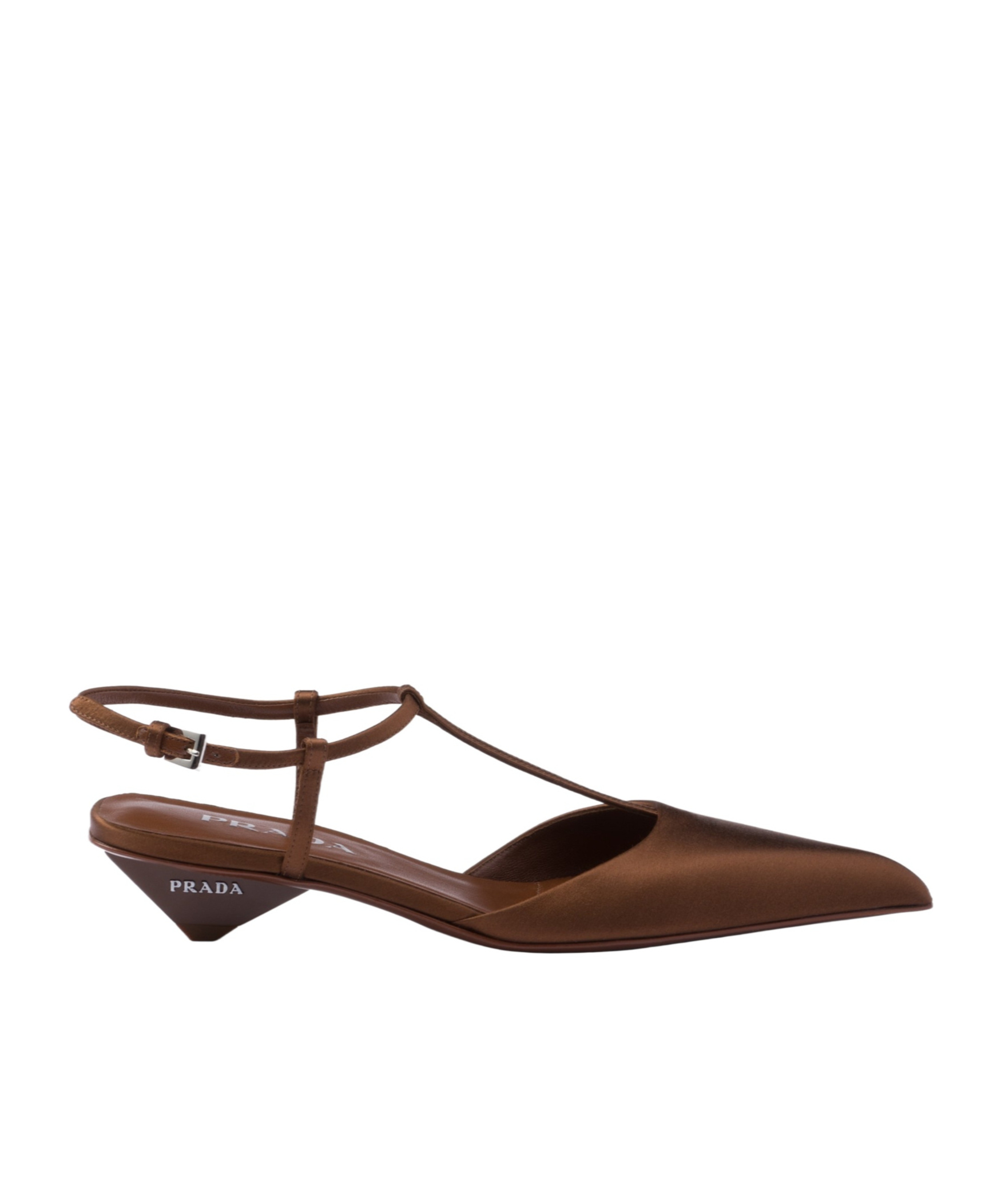 Prada 35 Satin Slingback Pumps In Brown