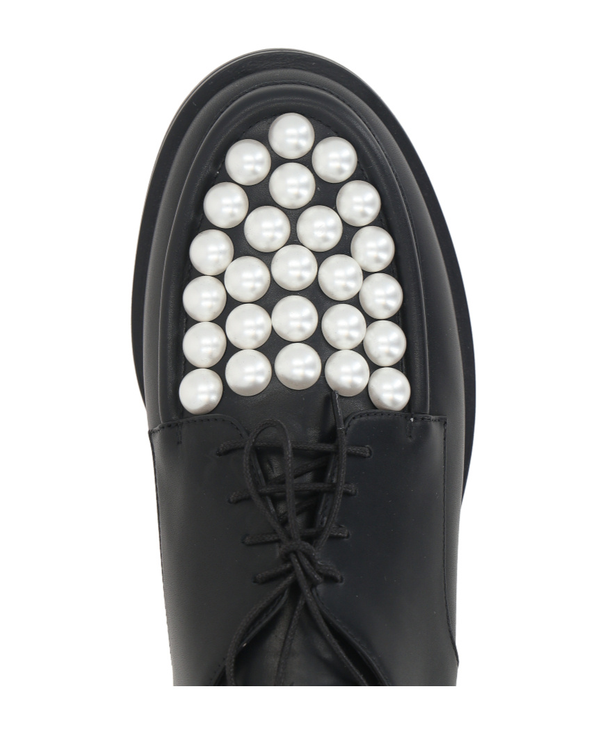 Mach&mach Mach & Mach Moccasin Flat Shoes With Pearl Embellishment In Black