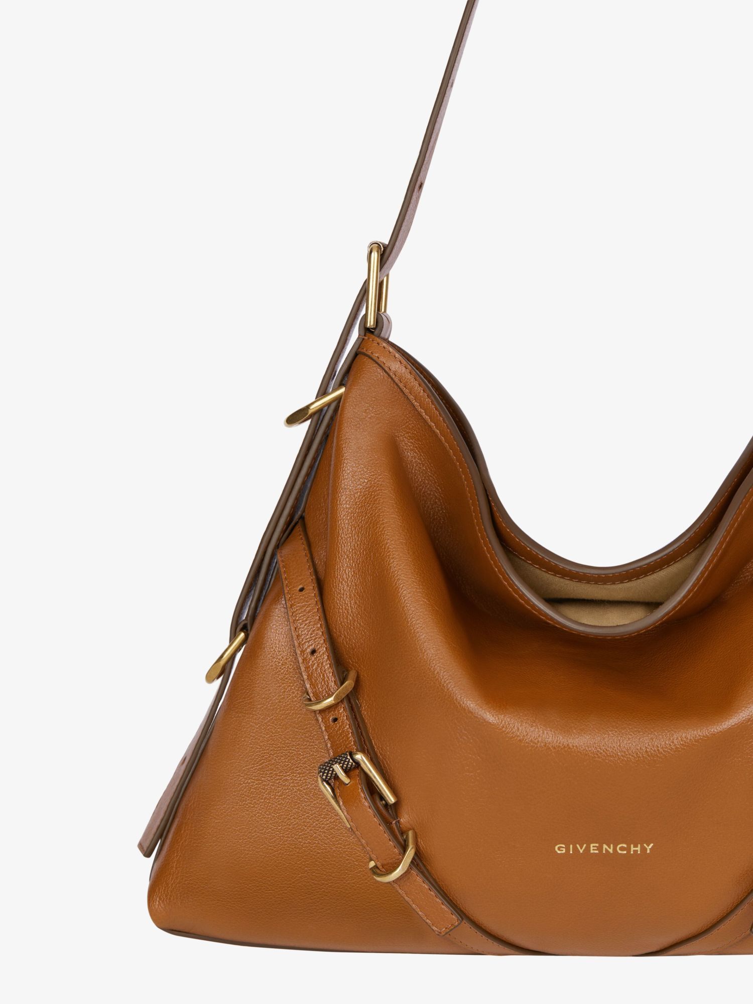 Givenchy Voyou Medium Shoulder Bag In Shiny Tumbled Leather In Brown