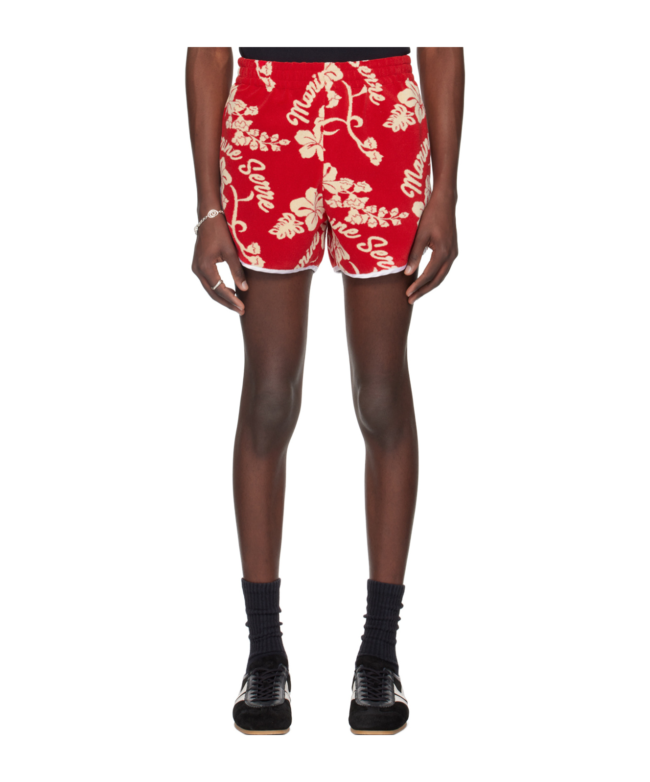 Marine Serre Red Towel Shorts In Red