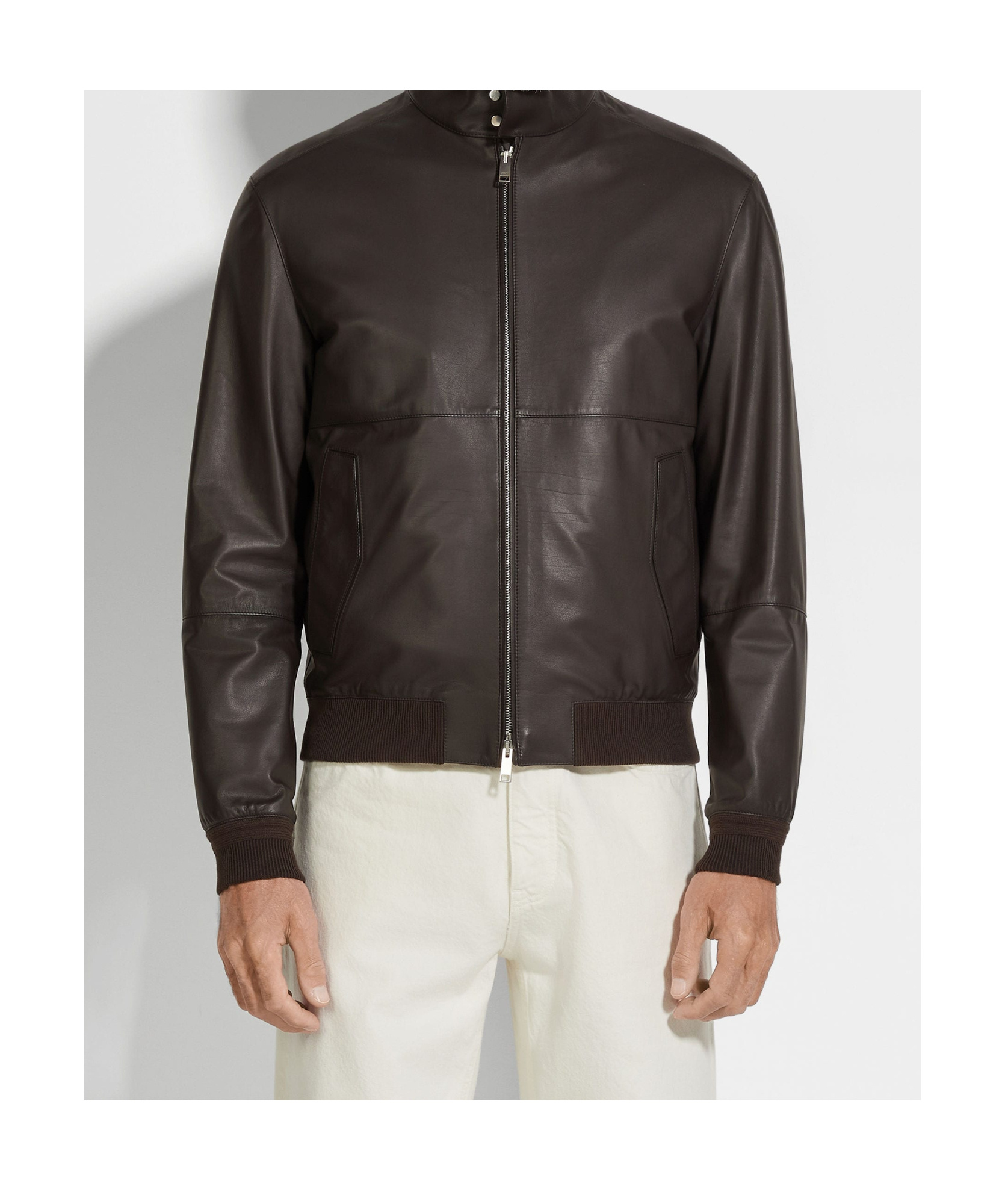 Zegna Zip-up Leather Bomber Jacket In Black