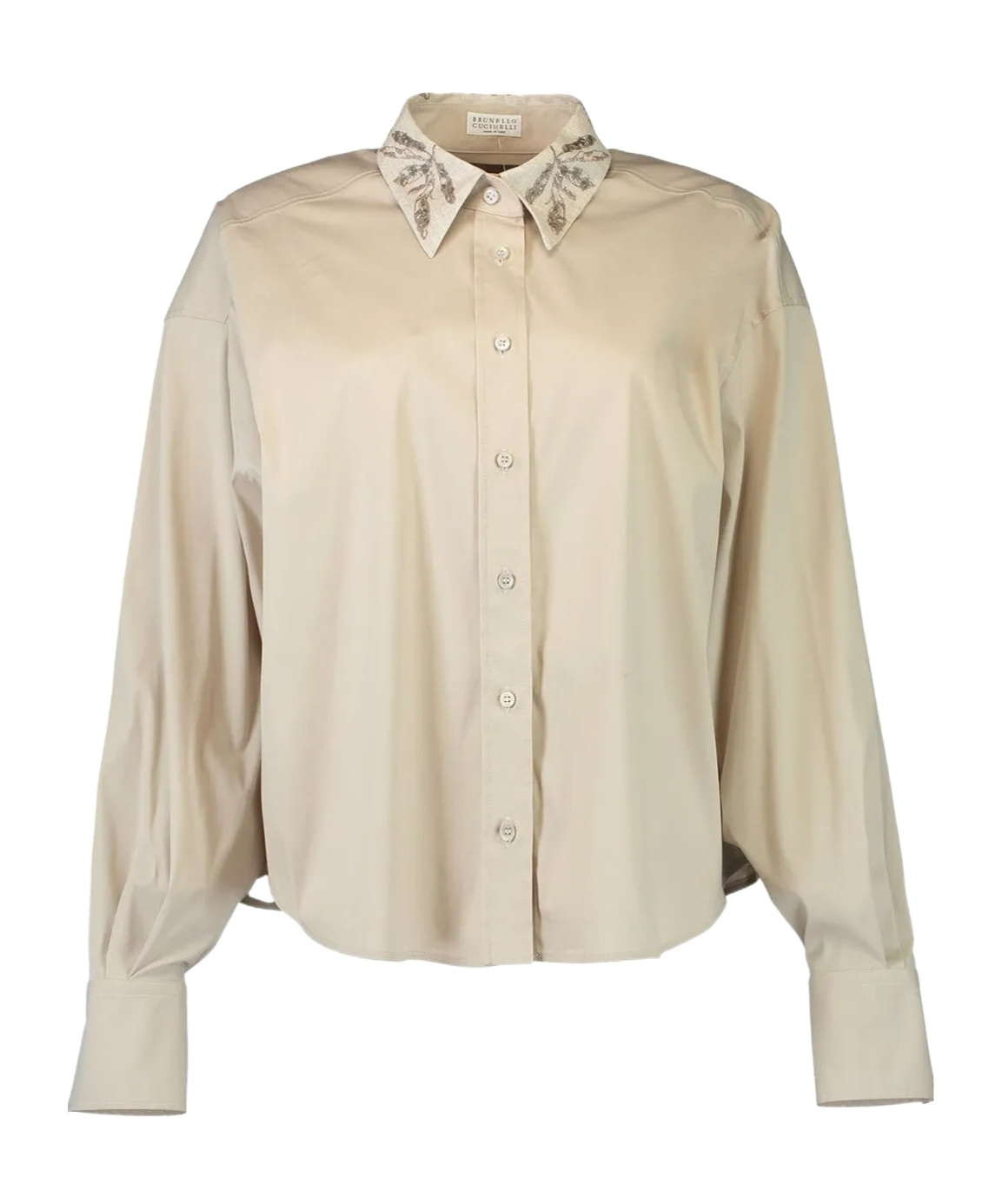 Brunello Cucinelli Embroidered Collar Shirt In Nude