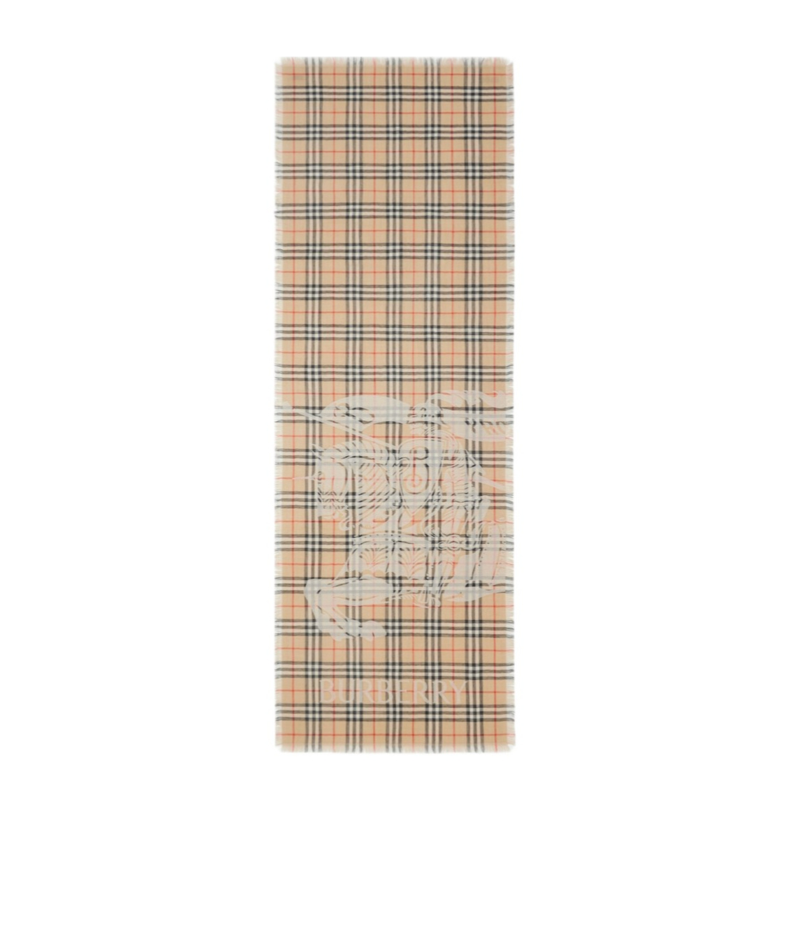 Burberry Equestrian Knight Motif Checked Frayed-edge Scarf In Nude