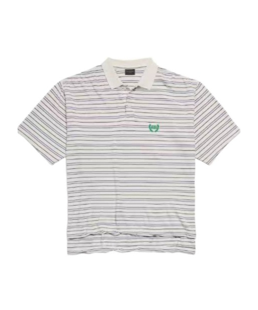 Balenciaga White Polo Shirt With Logo Embroidery On The Front And All-over Striped Motif In Cotton M In Multi