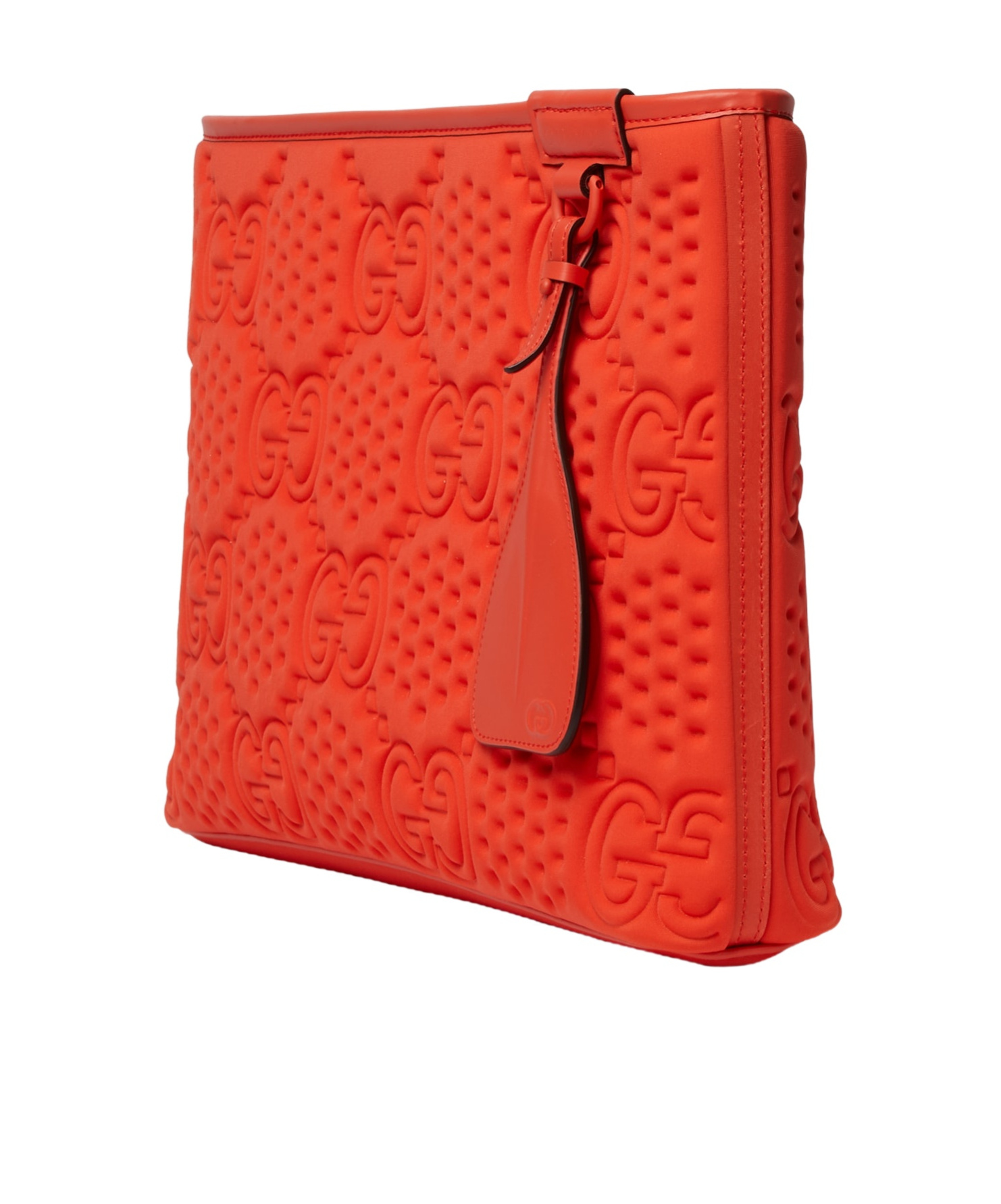 Gucci Gg Scuba Logo-debossed Clutch Bag In Orange