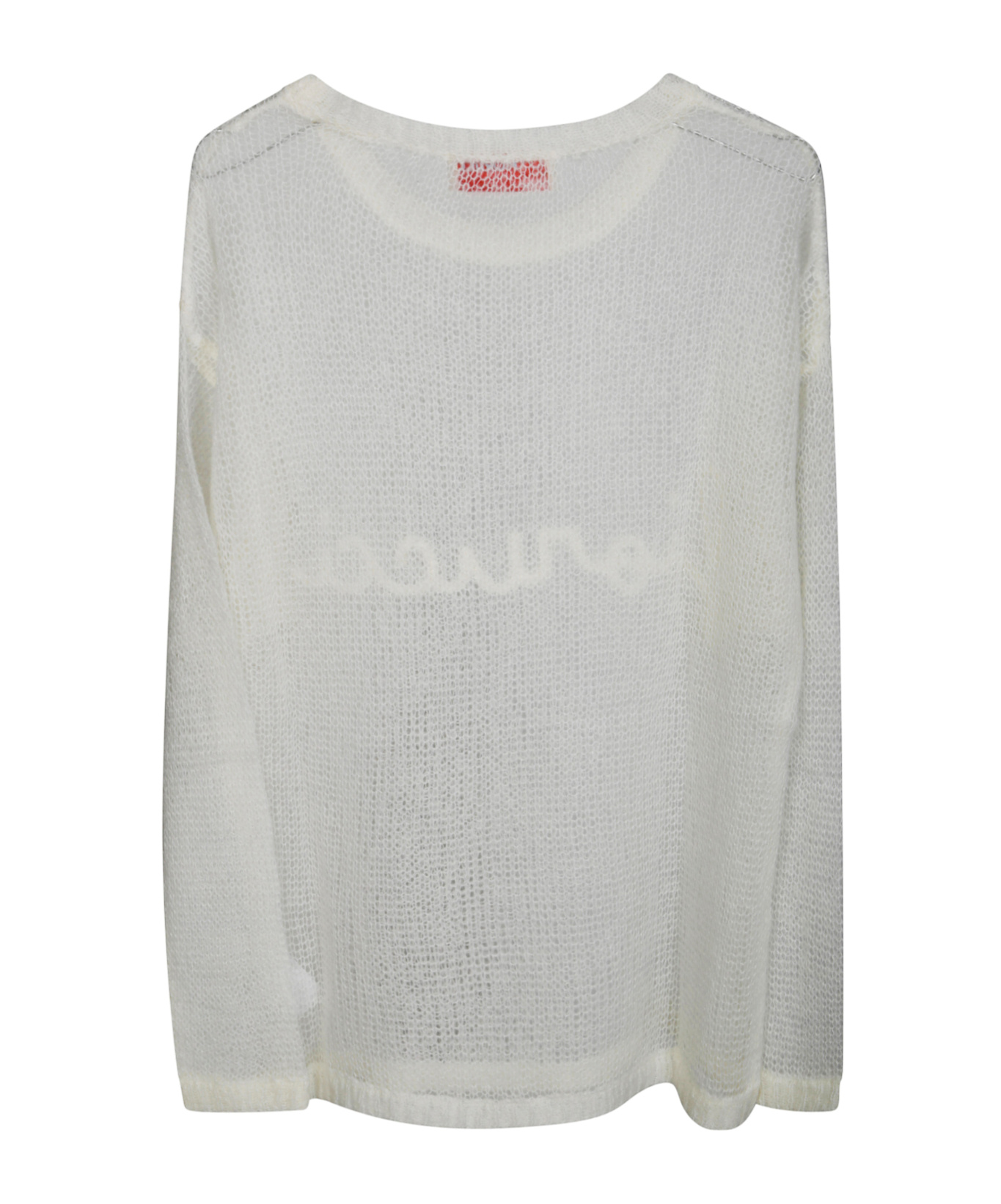 Fiorucci Lightweight Semi-sheer Knit Sweater With Subtle Script Detail In White