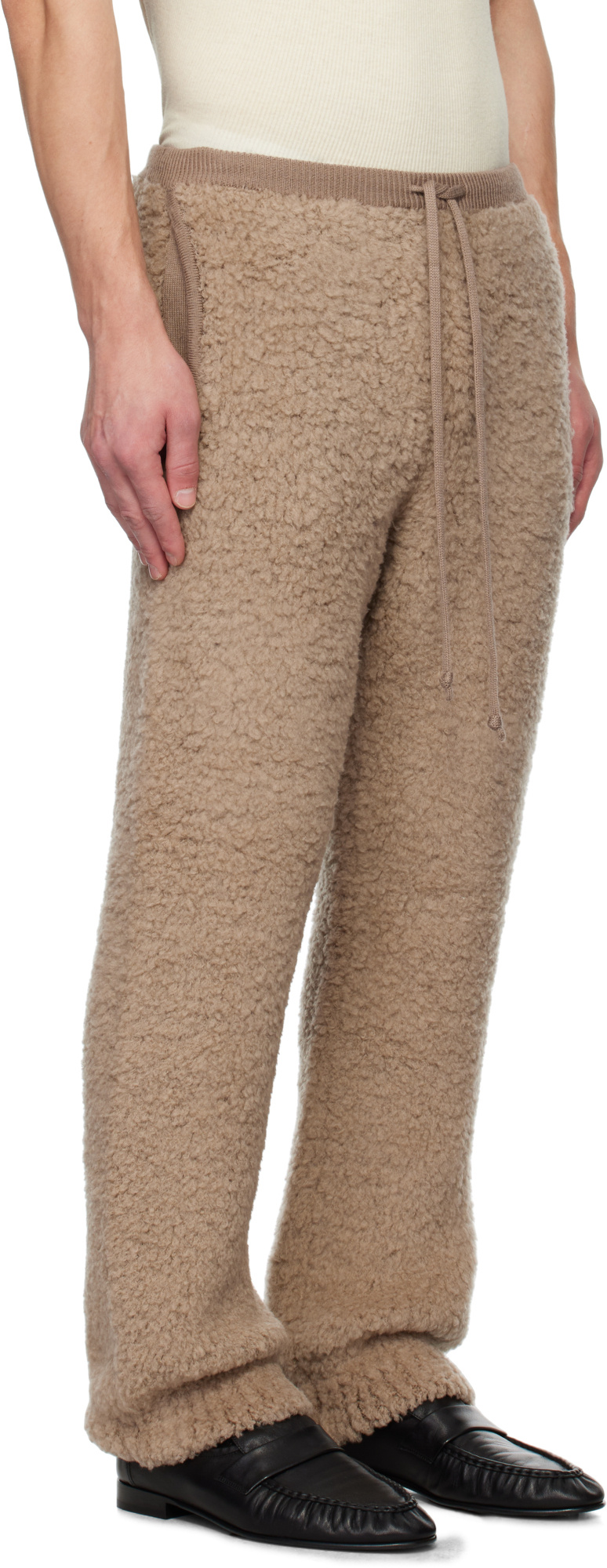 Auralee Beige Merino Wool Boa Knit Sweatpants In Brown