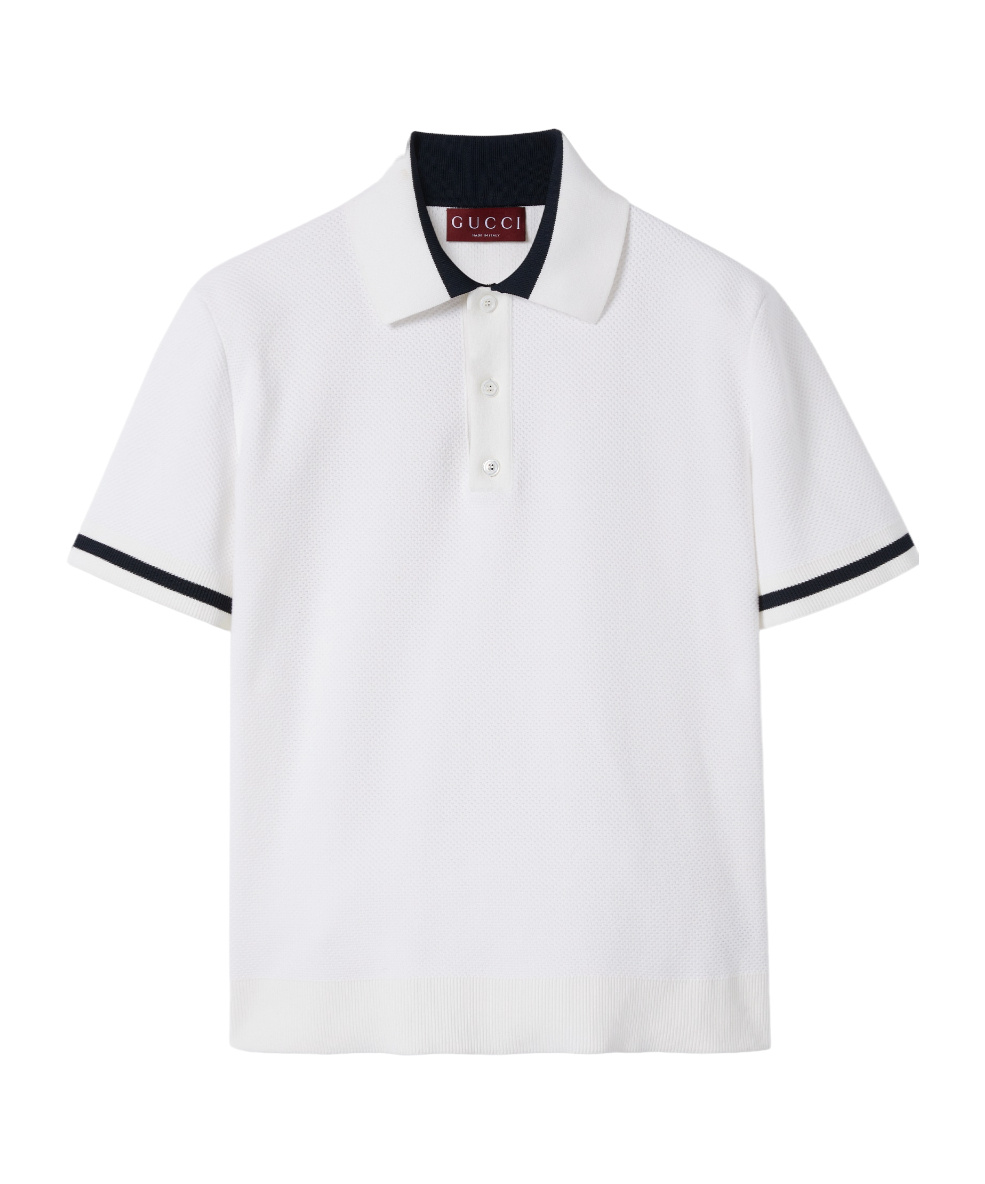 Gucci Knit Cotton Polo Shirt With Intarsia In White
