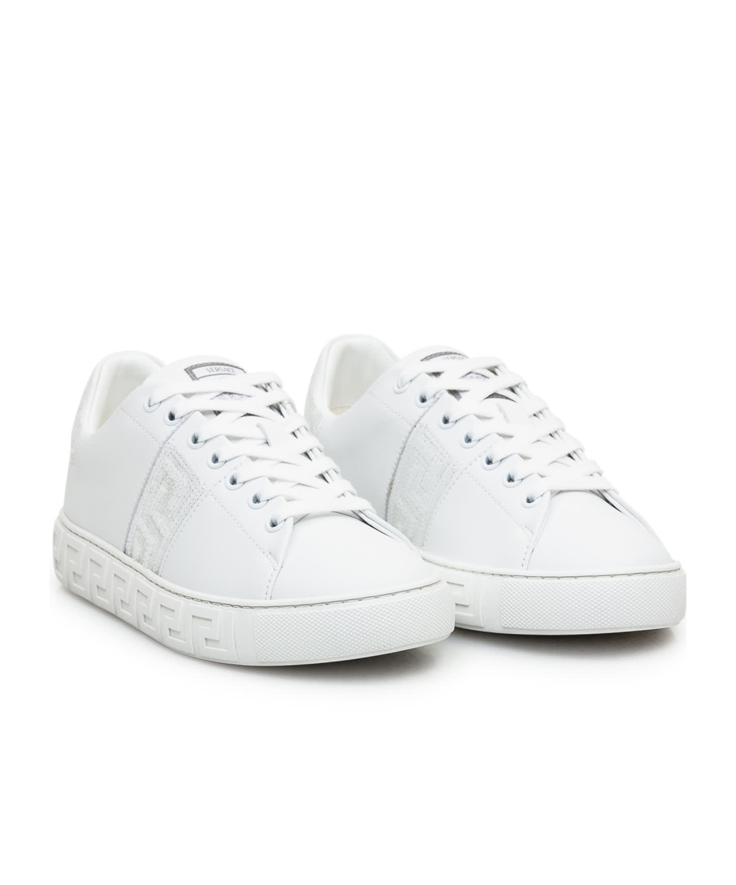 Shop Versace Greca-embellished Lace-up Sneakers In White