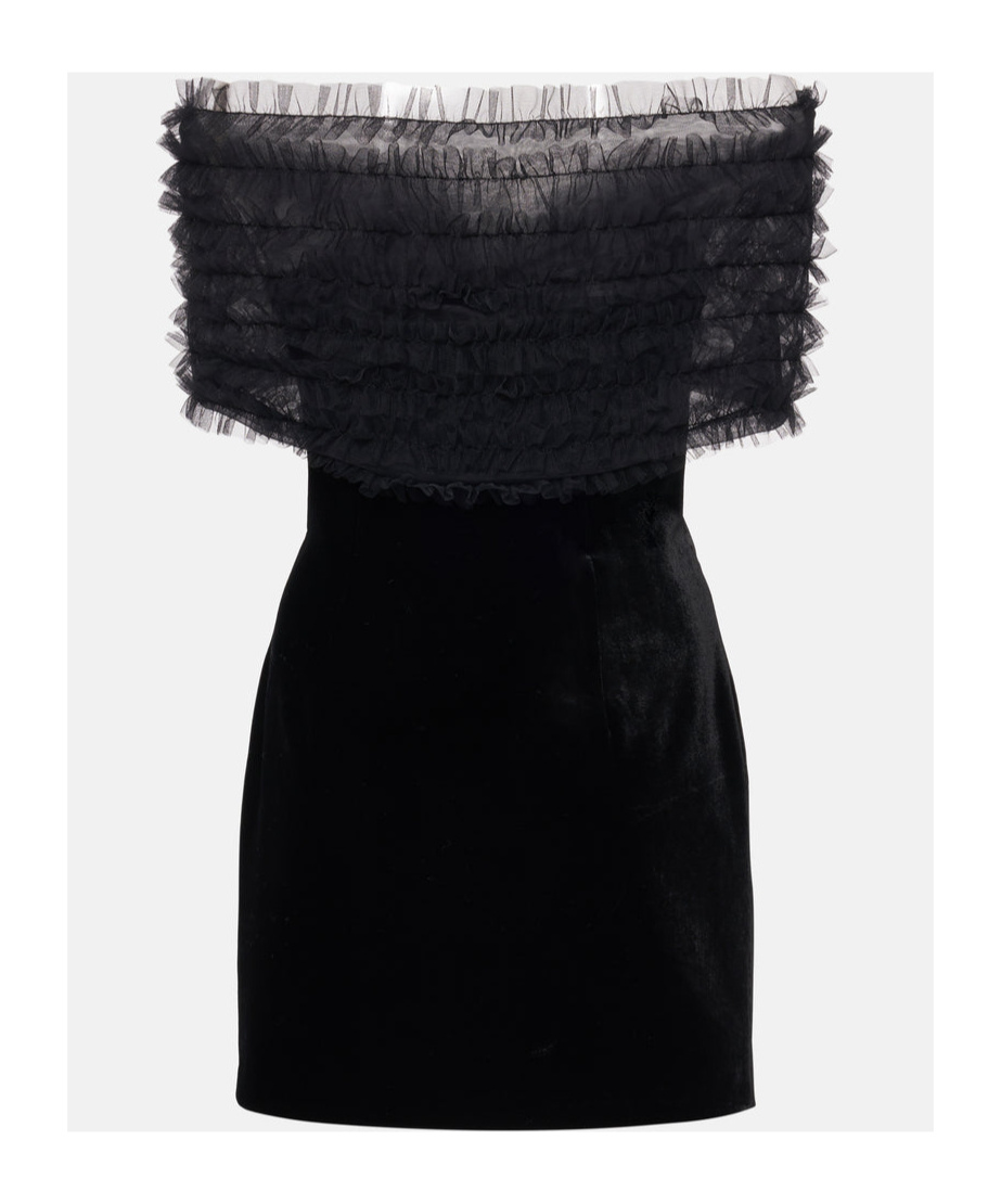 Alessandra Rich Velvet Off-shoulder Mini Dress In Black