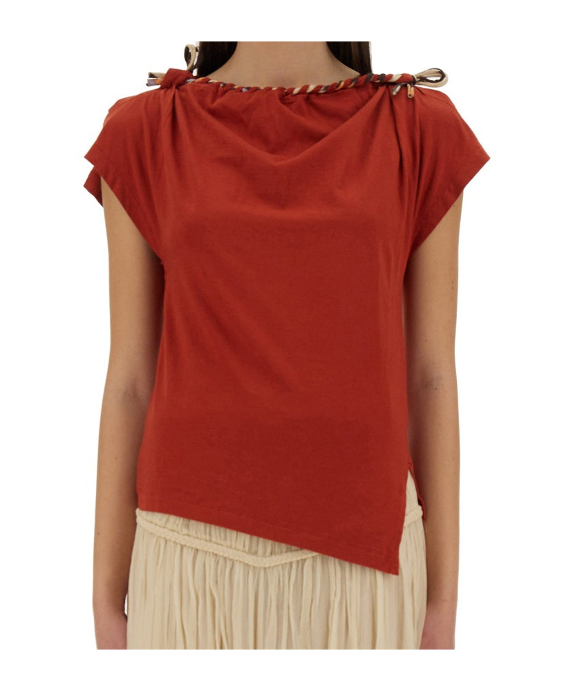 Isabel Marant Asymmetric Hem Bow Detail T-shirt In Red