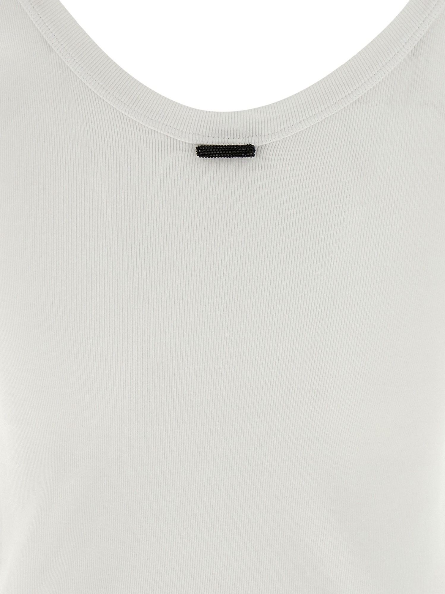 Brunello Cucinelli White U-neck T-shirt With Back Monil Detail In Cotton Woman In White