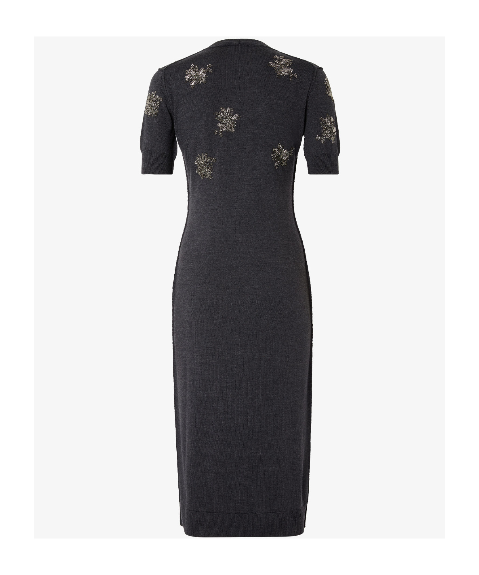 Fendi Wool Dress With Embroidered Ribbed Hem And Short Sleeves In Black