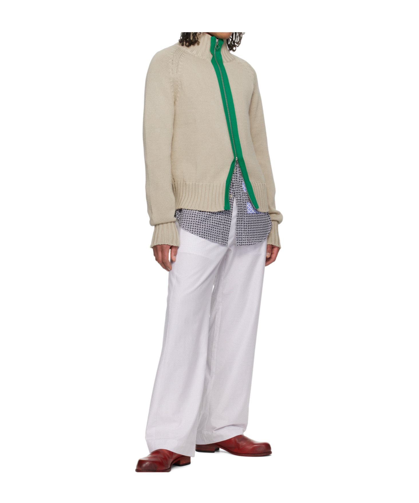 Edward Cuming White Patchwork Elasticized Trousers In White