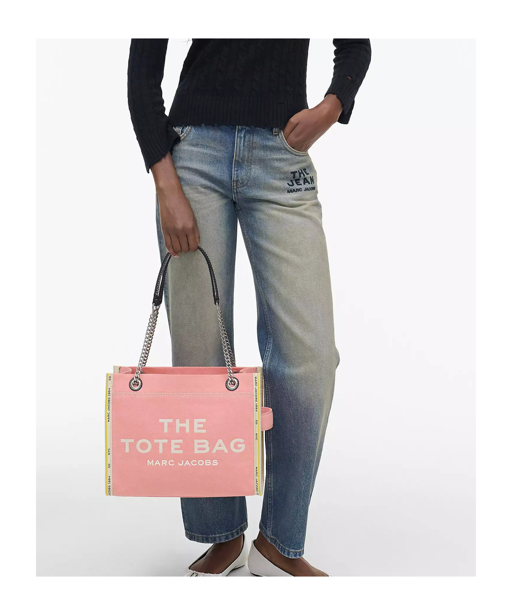 Marc Jacobs Pink Denim Bag With Logo And Chain Handles In Pink