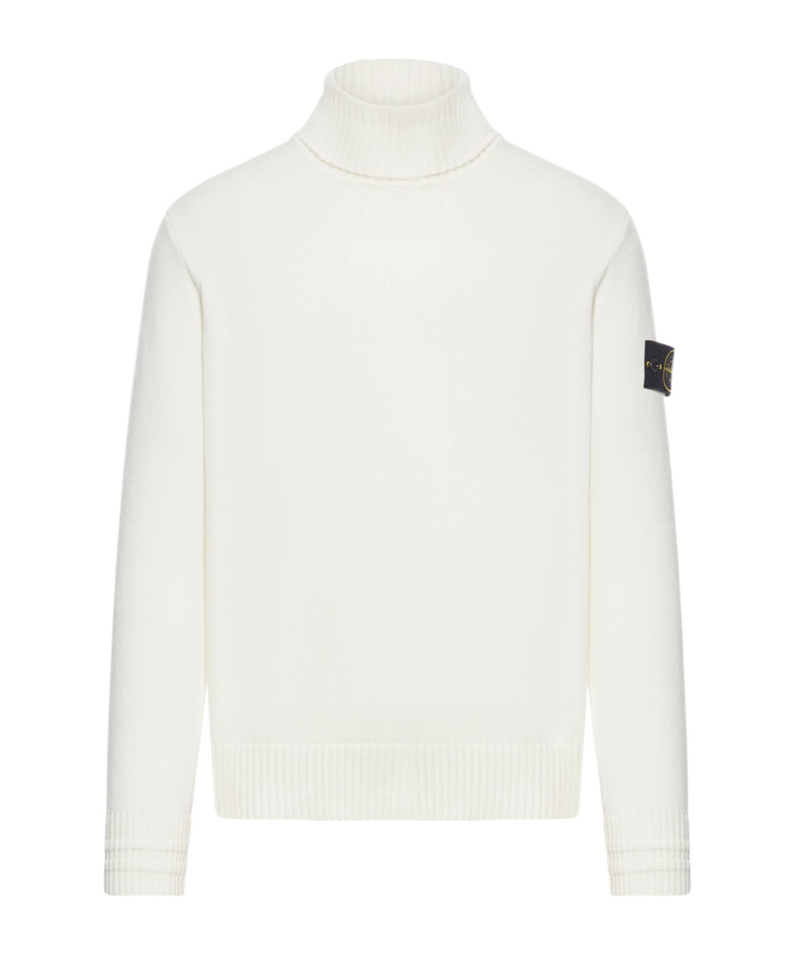 Stone Island Ribbed Knit Turtleneck Sweater With Signature Patch In White