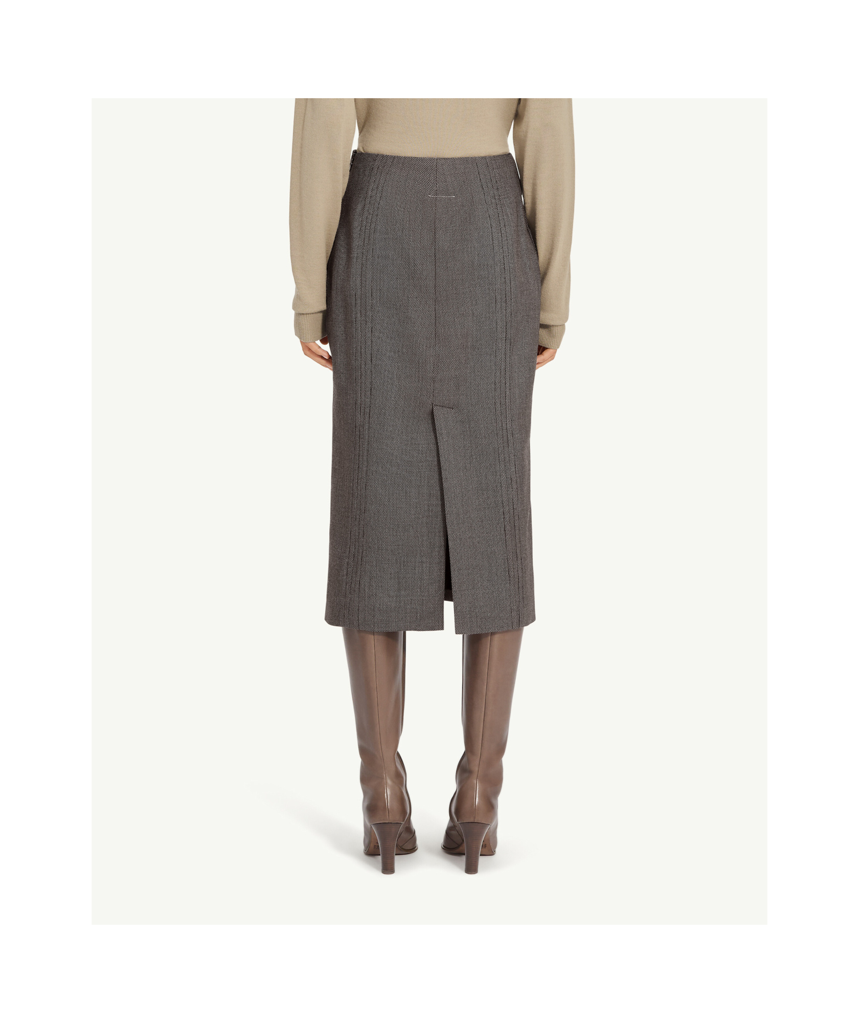 Mm6 Maison Margiela Rear-slit Midi Skirt In Gray