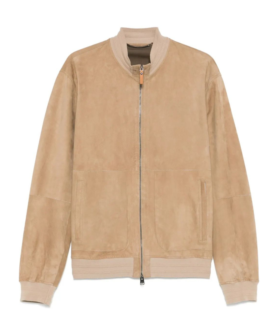 Canali Ultrasoft Suede Bomber Jacket In Nude