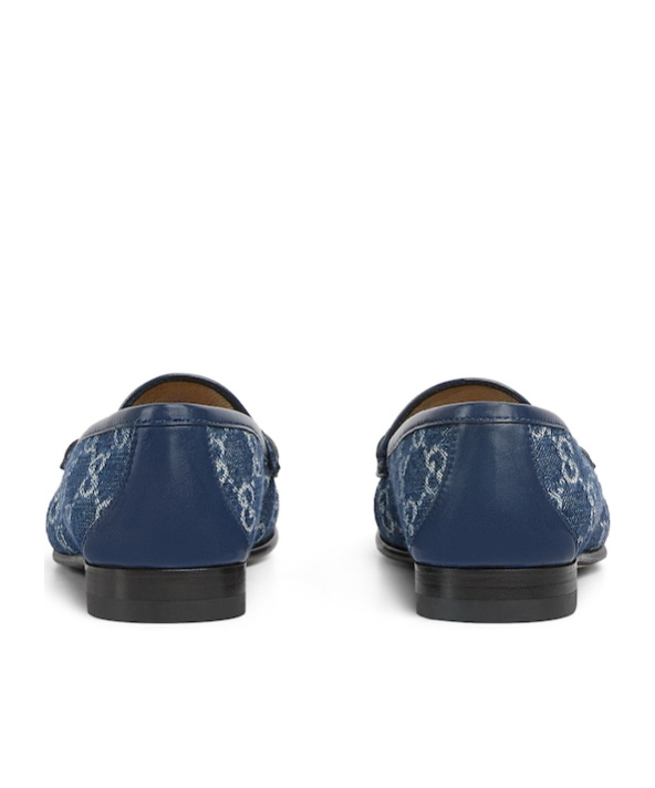 Gucci Denim Loafers With Embroidered Monogram Pattern In Blue