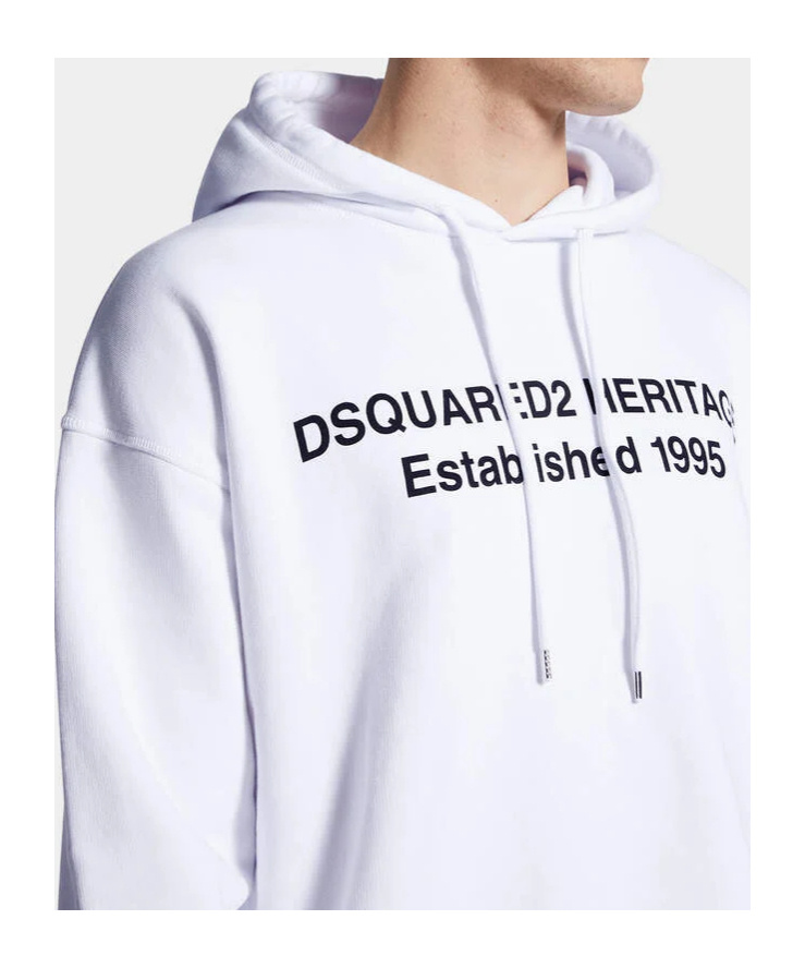 Dsquared2 Relax Fit Heritage Drawstring Hoodie In White