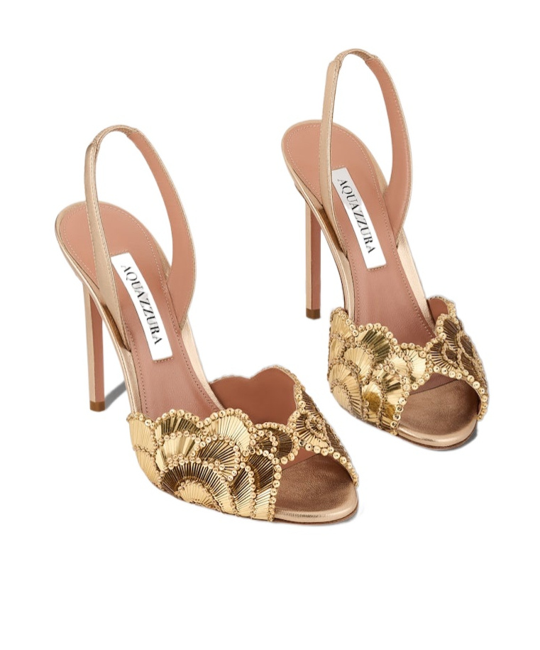 Aquazzura 105mm Ce Soir Sequined Leather Slingback Sandals In Gold