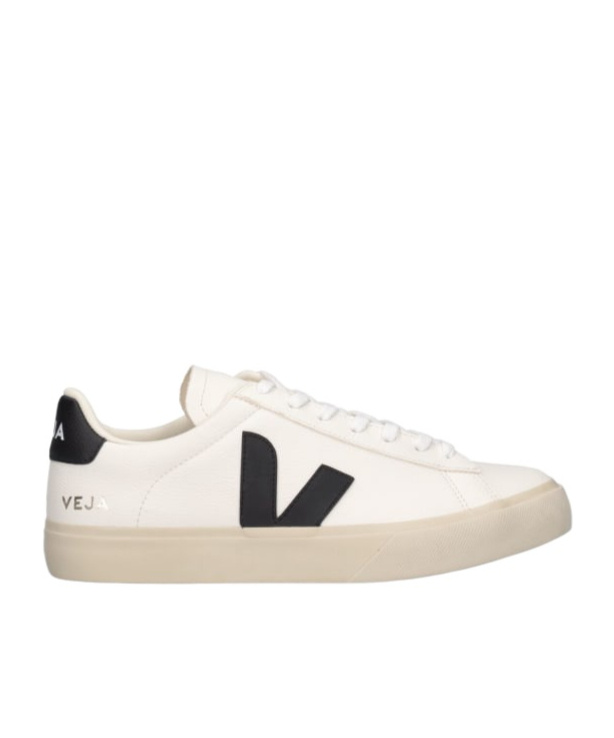 Veja Campo' White And Black Low Top Sneakers In Vegan Leather