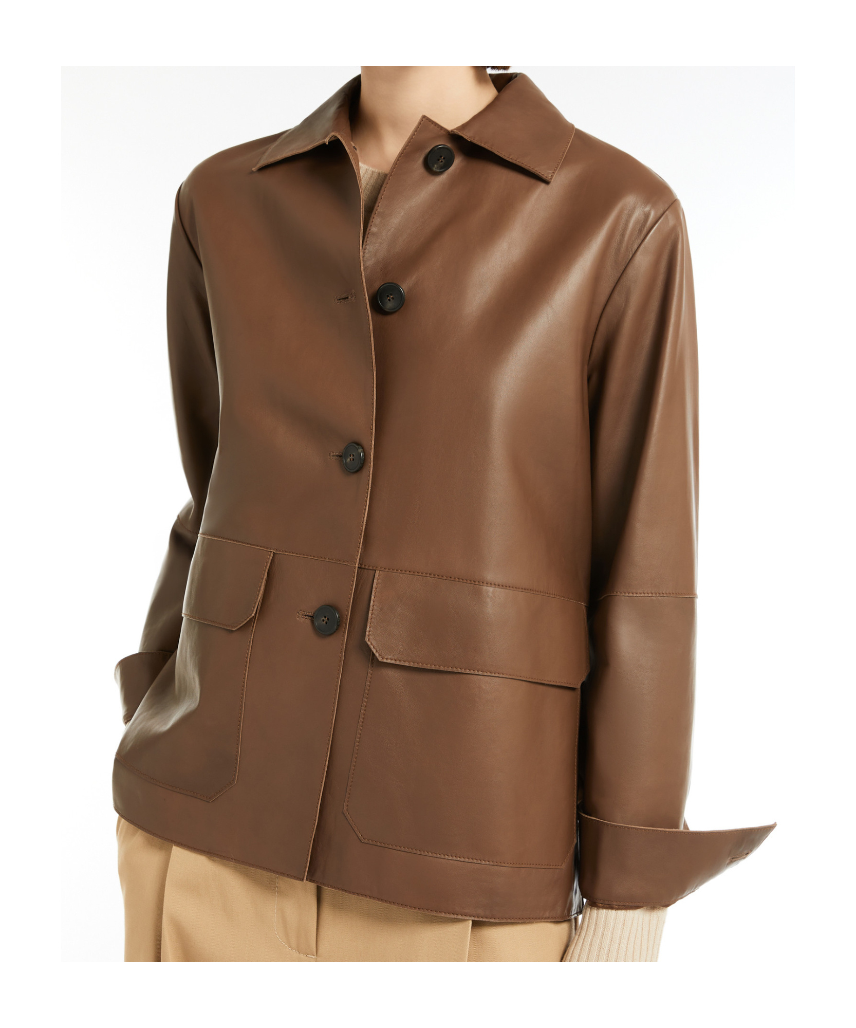 Weekend Max Mara A-shaped Leather Jacket In Brown