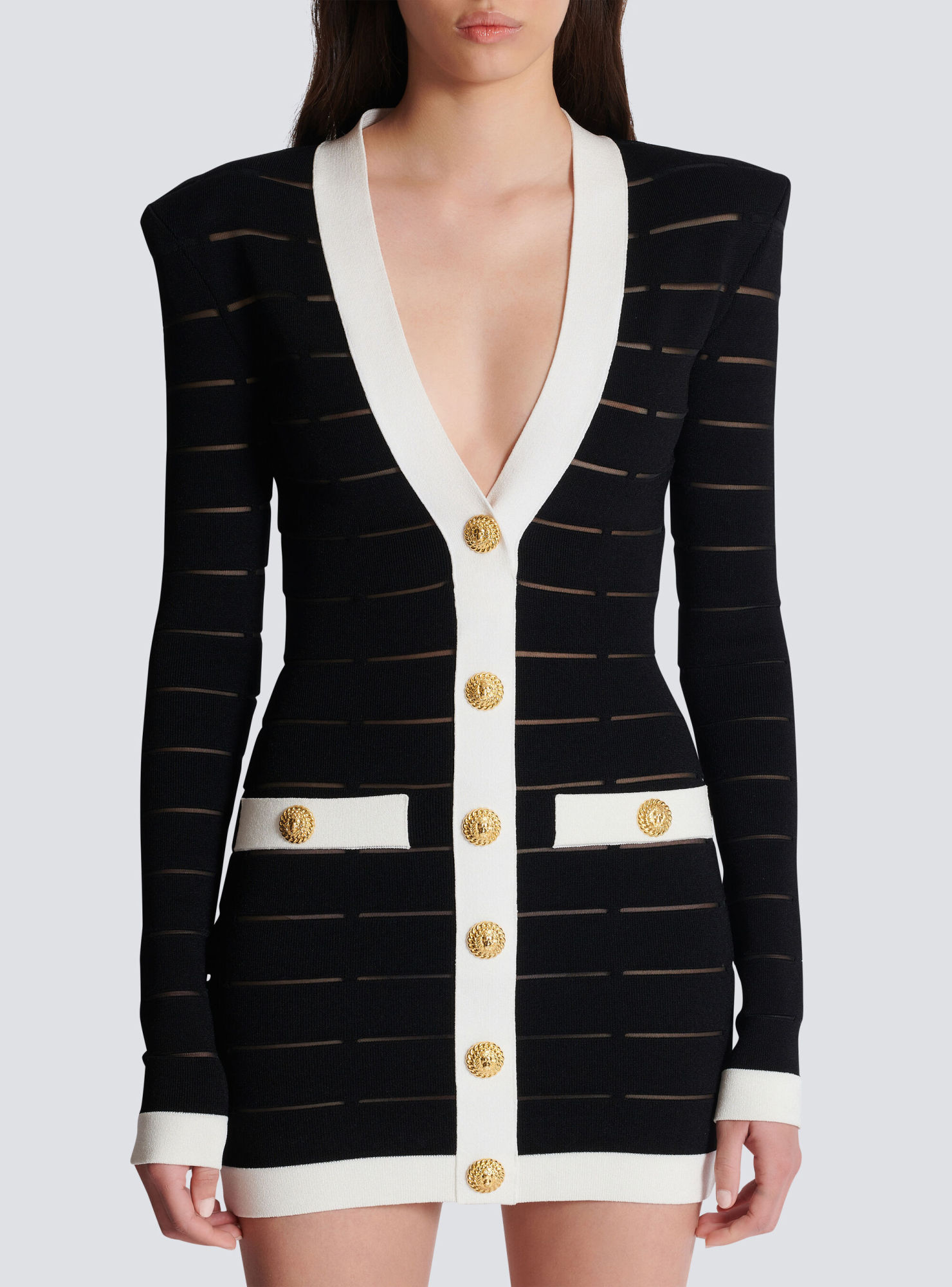 Balmain Button-embellishment Knitted Mini Dress In Black