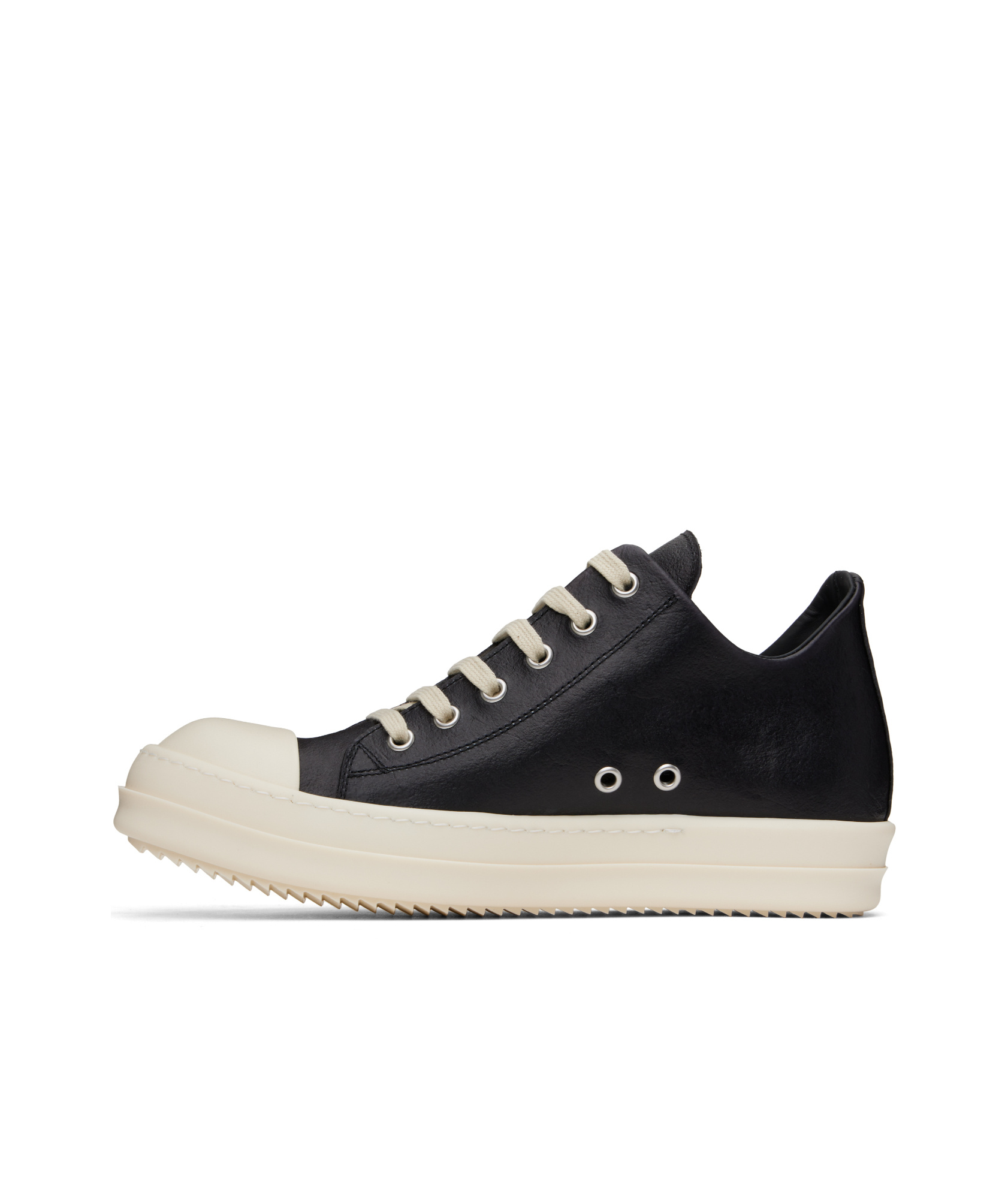 Rick Owens Low-top Round Toe Sneakers With Contrast Sole In Black/milk/milk