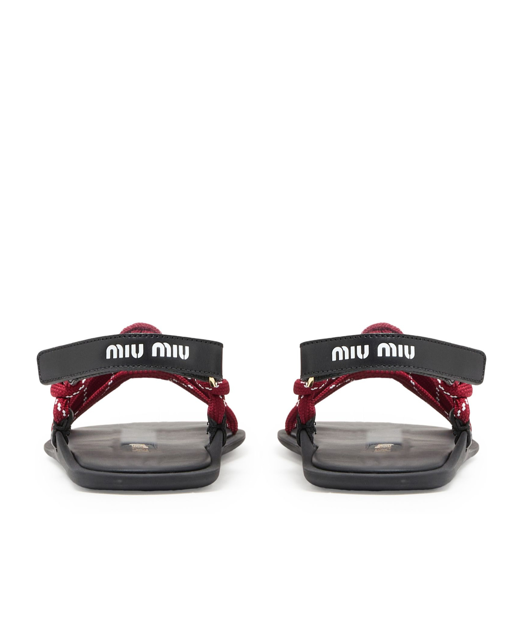 Shop Miu Miu Round Toe Flat Sandals In Black