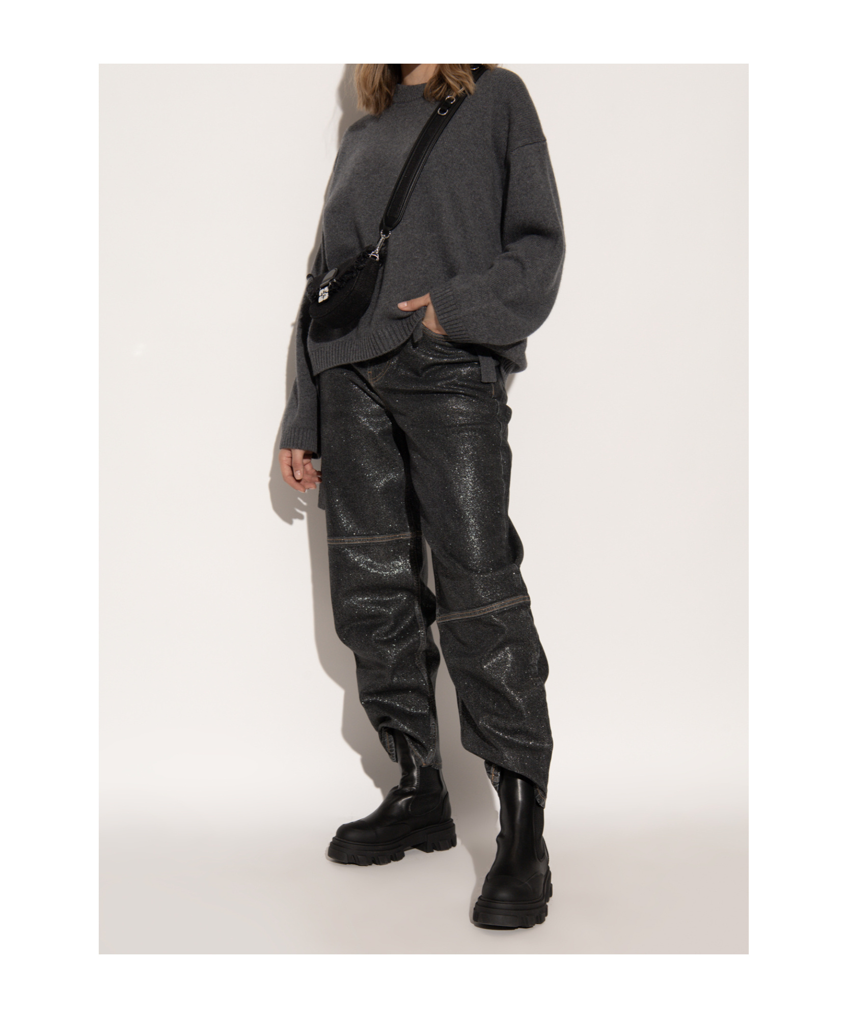 Ganni 55mm Leather Boots With Ankle Height In Black
