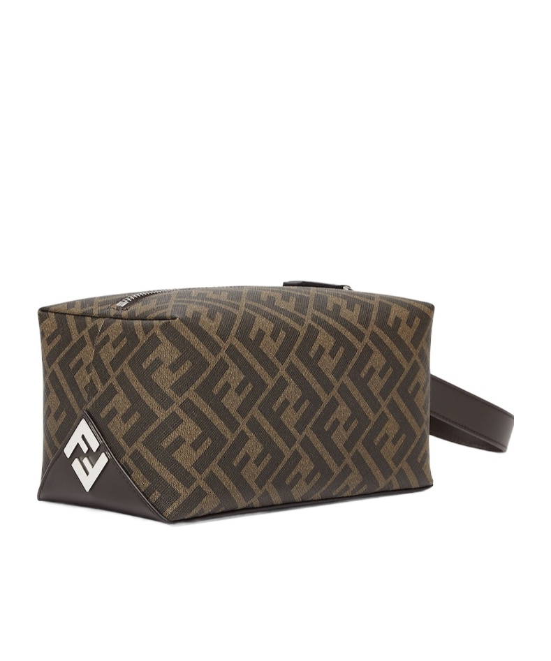Shop Fendi Brown Ff Canvas Toiletry Case In Black