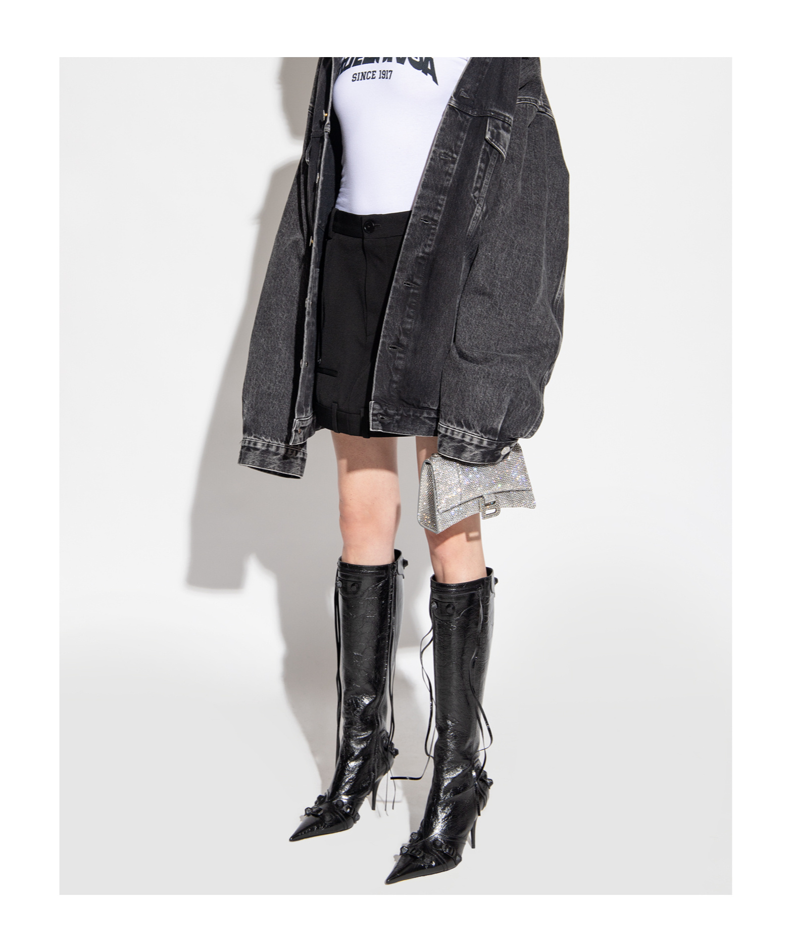 Balenciaga Cagole 90mm Leather Boots In Black