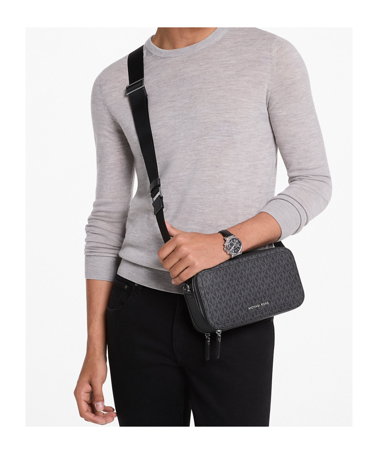 Michael Kors Hudson Signature Logo Crossbody Bag In Black