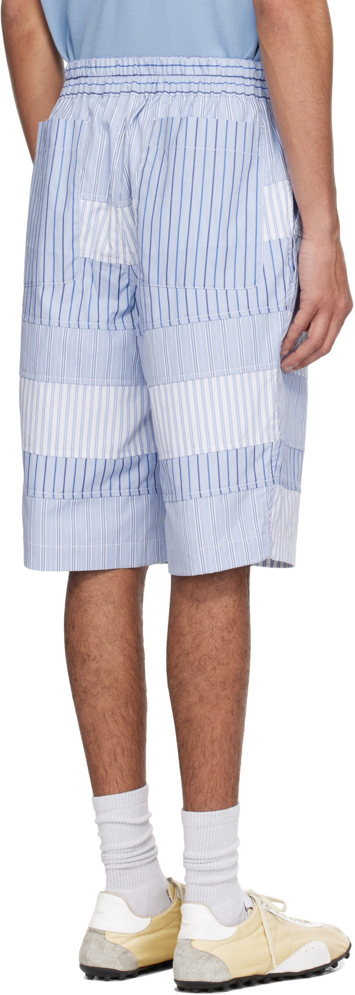 Comme Des Garçons Yarn Dyed Stripe Poplin Shorts In Blue/white