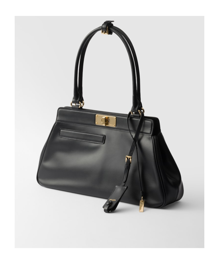 Prada Framed Leather Top-handle Bag In Black