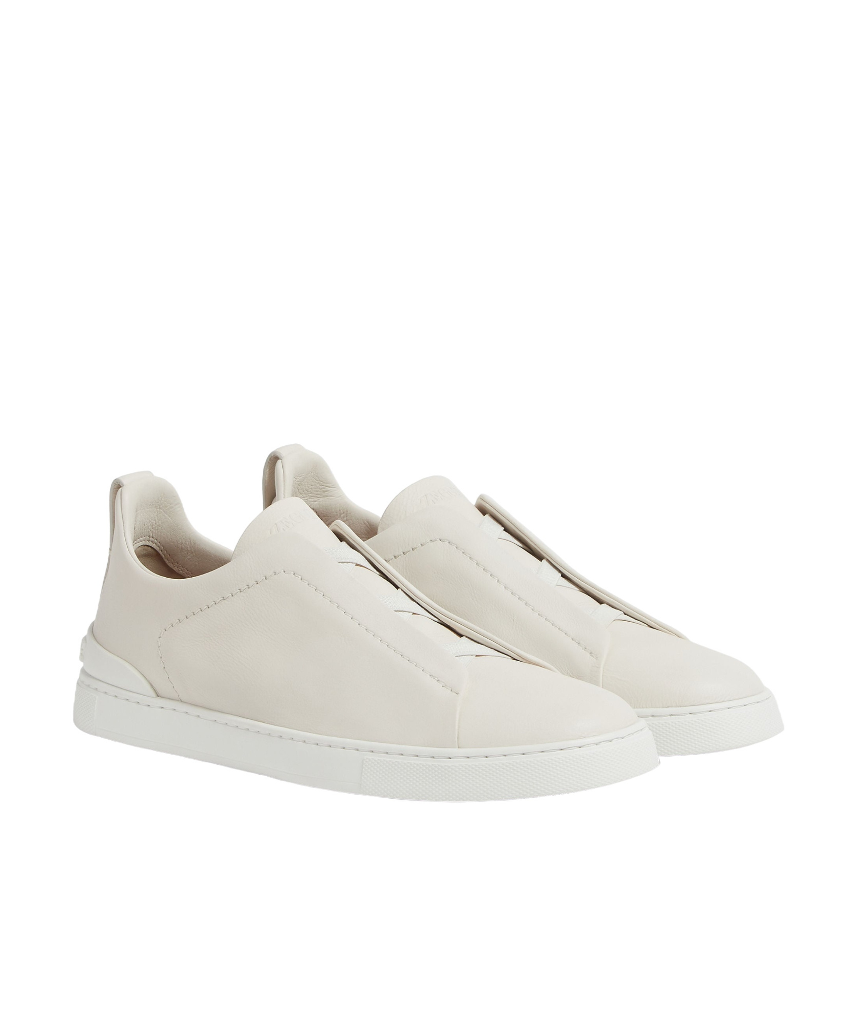 Zegna Triple Stitch Deerskin Leather Slip-on Sneaker In White