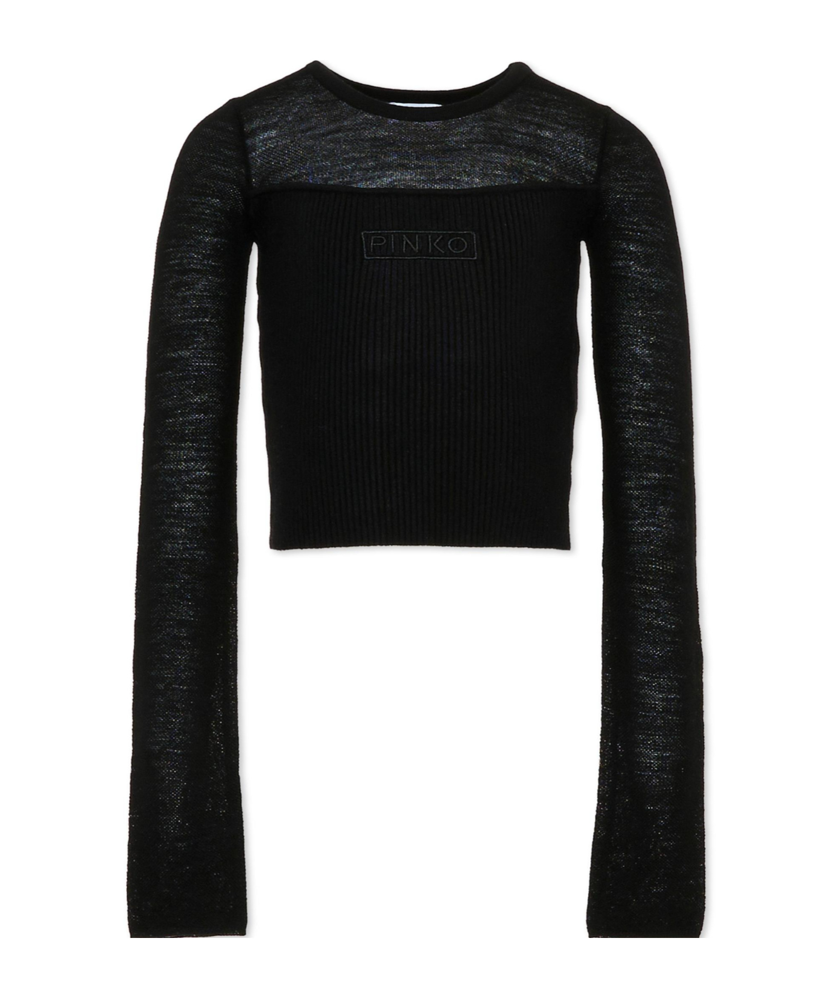 Pinko Long-sleeved Ribbed-knit T-shirt In Black